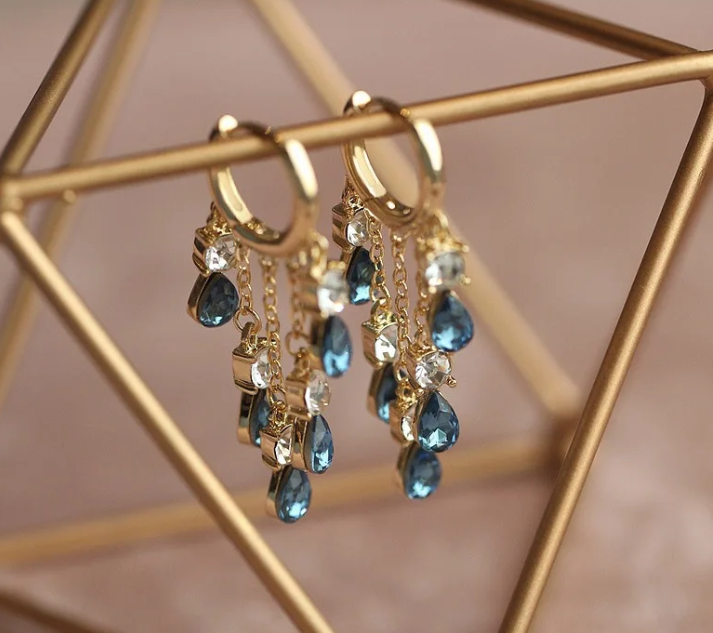 Aretes Largos Elegantes Azules